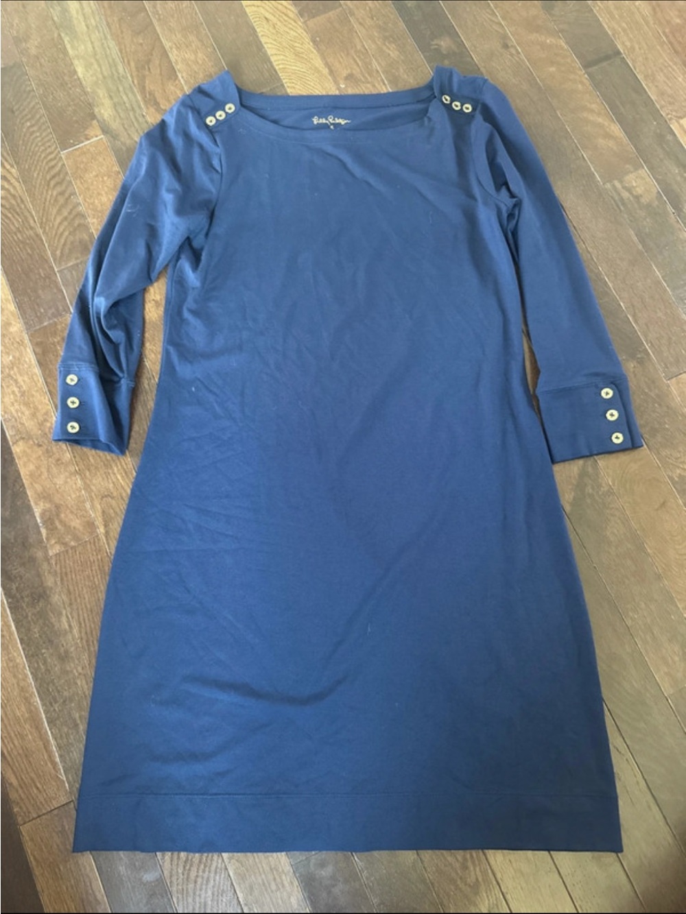 Lily Pulitzer Navy Button-Accent Boatneck Dress